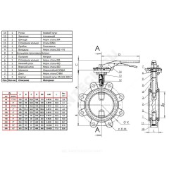 Затвор дисковый поворотный чугун VPI4649-02EP Ду 300 Ру16 с резьб проушинами с рукояткой диск нерж манжета EPDM Tecofi VPI464916-02EP0300