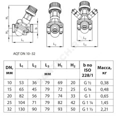 Клапан балансировочный автомат латунь AQT Ду 32 G1 1/2" A Ру16 НР Kvs=3.2м3/ч с измерительными ниппелями Danfoss 003Z1815