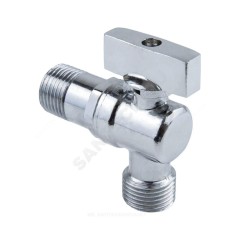 Кран шаровой латунный бытовой хром угловой 1041 G1/2"х3/4" Ру10 НР переходной бабочка без отражателя Aquasfera 1041-02