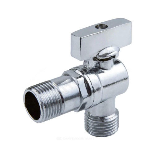 Кран шаровой латунный бытовой хром угловой 1041 G1/2"х3/4" Ру10 НР переходной бабочка без отражателя Aquasfera 1041-02