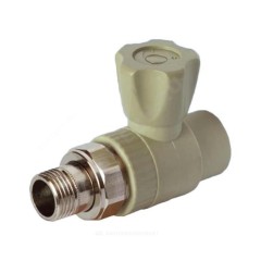 Клапан (вентиль) PP-R запорный серый Дн 25х3/4" Ру25 НР прямой для радиатора RTP (РосТурПласт) 15822
