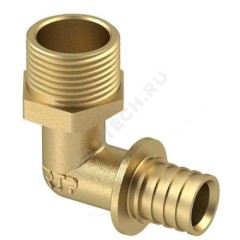 Угольник для PE-X/PE-RT труб аксиальный латунь Дн 16х3/4"х90гр НР RTP (РосТурПласт) 28369