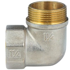 Угольник латунь никель реборда Ду 32 (1 1/4") ВР/НР 9006 ГОСТ 32585-2013 Aquasfera 9006-04