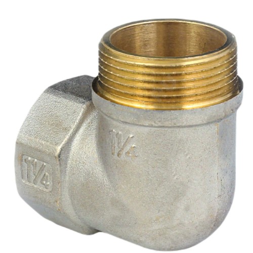 Угольник латунь никель реборда Ду 40 (1 1/2") ВР/НР 9006 ГОСТ 32585-2013 Aquasfera 9006-05