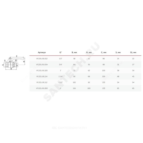 Кран шаровой латунь 11Б27фт1М Ду 25 Ру40 ВР/НР полнопроходной рычаг красный VALFEX VF.215.LR1.100
