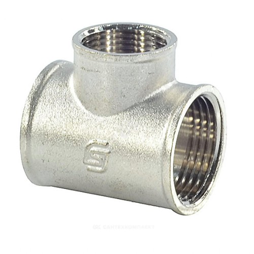 Тройник латунь никель переходной Ду 25х20х25 (1"х3/4"х1") ВР/ВР SantechSystems