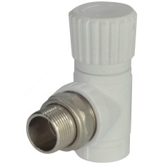 Клапан (вентиль) PP-R запорный белый Дн 20х1/2" Ру25 НР угловой для радиатора RTP (РосТурПласт) 10533