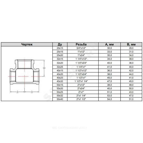 Тройник переходной чугун Ду 40х25 (1 1/2"х1") ВР/ВР Fittex PLUS
