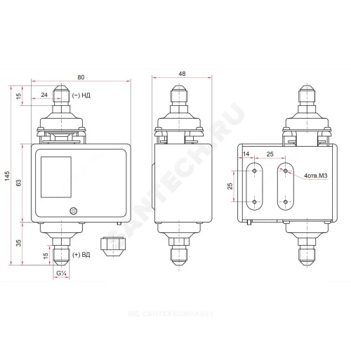 Реле давления РДД-2Р 0.5-2бар G1/4" 220В 110C Росма 00000004012