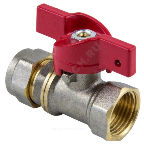 Кран шаровой латунь никель 1016 Euro Дн 16х1/2" Ру16 ВР/обжим бабочка красная Aquasfera 1016-01