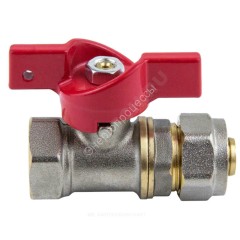 Кран шаровой латунь никель 1016 Euro Дн 20х1/2" Ру16 ВР/обжим бабочка красная Aquasfera 1016-02