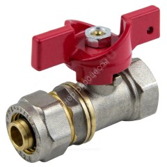 Кран шаровой латунь никель 1016 Euro Дн 20х3/4" Ру16 ВР/обжим бабочка красная Aquasfera 1016-03