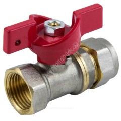 Кран шаровой латунь никель 1016 Euro Дн 20х3/4" Ру16 ВР/обжим бабочка красная Aquasfera 1016-03