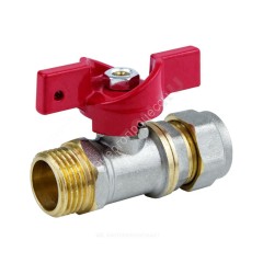 Кран шаровой латунь никель 1017 Euro Дн 20х1/2" Ру16 НР/обжим бабочка красная Aquasfera 1017-02