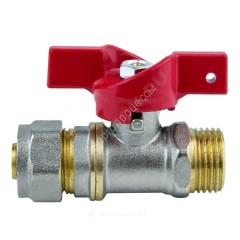 Кран шаровой латунь никель 1017 Euro Дн 20х3/4" Ру16 НР/обжим бабочка красная Aquasfera 1017-03