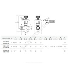 Клапан балансировочный автомат латунь R206C-1 Ду 15 G1/2" A Ру25 ВР 5-30 кПа Kvs=1.55м3/ч Giacomini R206CY223