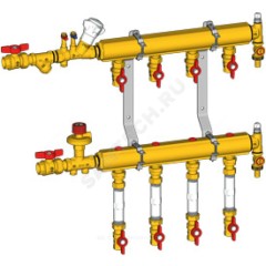 Узел коллекторный этажный латунь для учёта расхода ТЭ GE553D 1" 12 вых 1/2" Giacomini GE553DY152