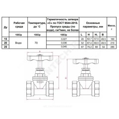 Клапан запорный латунь 15б3р Ду 20 Ру16 ВР прямой SantechSystems
