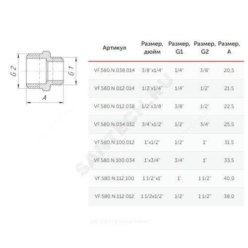 Ниппель латунь никель переходной Ду 40х25 (1 1/2"х1") НР VALFEX VF.580.N.112.100