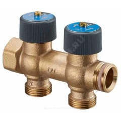 Коллектор бронза 3/4" ВР/НР на 3 вых 3/4" НР м/о 50мм под евроконус с запорными клапанами Multidis R Oventrop 4200553