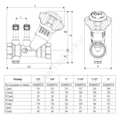 Клапан балансировочный ручной латунь R206B Ду 20 G3/4" A Ру25 ВР Kvs=5.5м3/ч без ниппелей Giacomini R206BY014