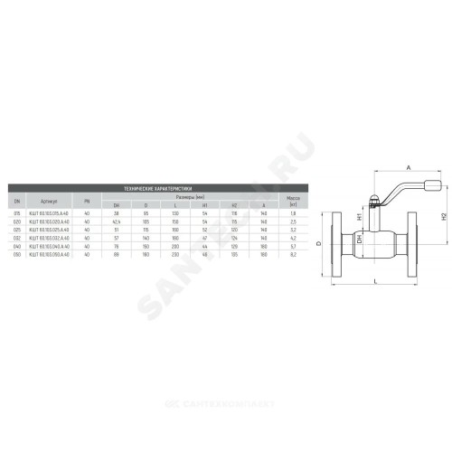 Кран шаровой сталь 09Г2С Ballomax КШТ 60.103 Ду 40 Ру40 фл L=200мм BROEN КШТ 60.103.040.А.40