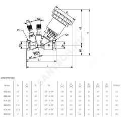 Клапан балансировочный ручной латунь Ду 32 G1 1/4" Ру25 Тмакс=110 оС ВР Kvs=18.5м3/ч с измерительными ниппелями OR 0621.033