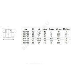 Тройник латунь никель Ду 32 (1 1/4") ВР/ВР 9007 ГОСТ 32585-2013 Aquasfera 9007-04