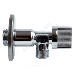 Кран шаровой латунный бытовой хром угловой 1043 G1/2" Ру10 НР бабочка с отражателем Aquasfera 1043-02