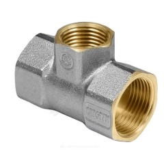 Тройник латунь никель переходной Ду 20х15х20 (3/4"х1/2"х3/4") ВР/ВР 9008 ГОСТ 32585-2013 Aquasfera 9008-01
