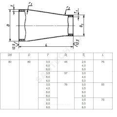 Переход сталь концентрический Дн 38х3,0-25х3,0 (Ду 32х20) бесшовный ГОСТ 17378-2001