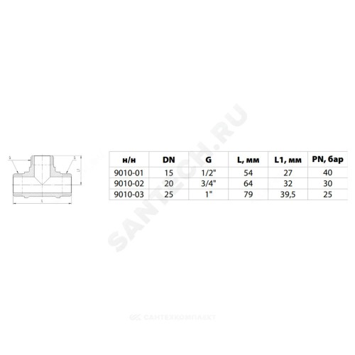 Тройник латунь никель Ду 20 (3/4") НР/НР/НР 9010 ГОСТ 32585-2013 Aquasfera 9010-02