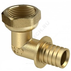 Угольник для PE-X/PE-RT труб аксиальный латунь Дн 20х1/2"х90гр с накидной гайкой RTP (РосТурПласт) 28396
